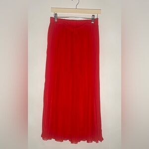 Red Pleated Midi Skirt